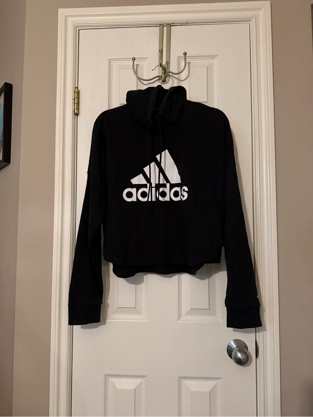 adidas Black Cropped Hoodie with White Logo
